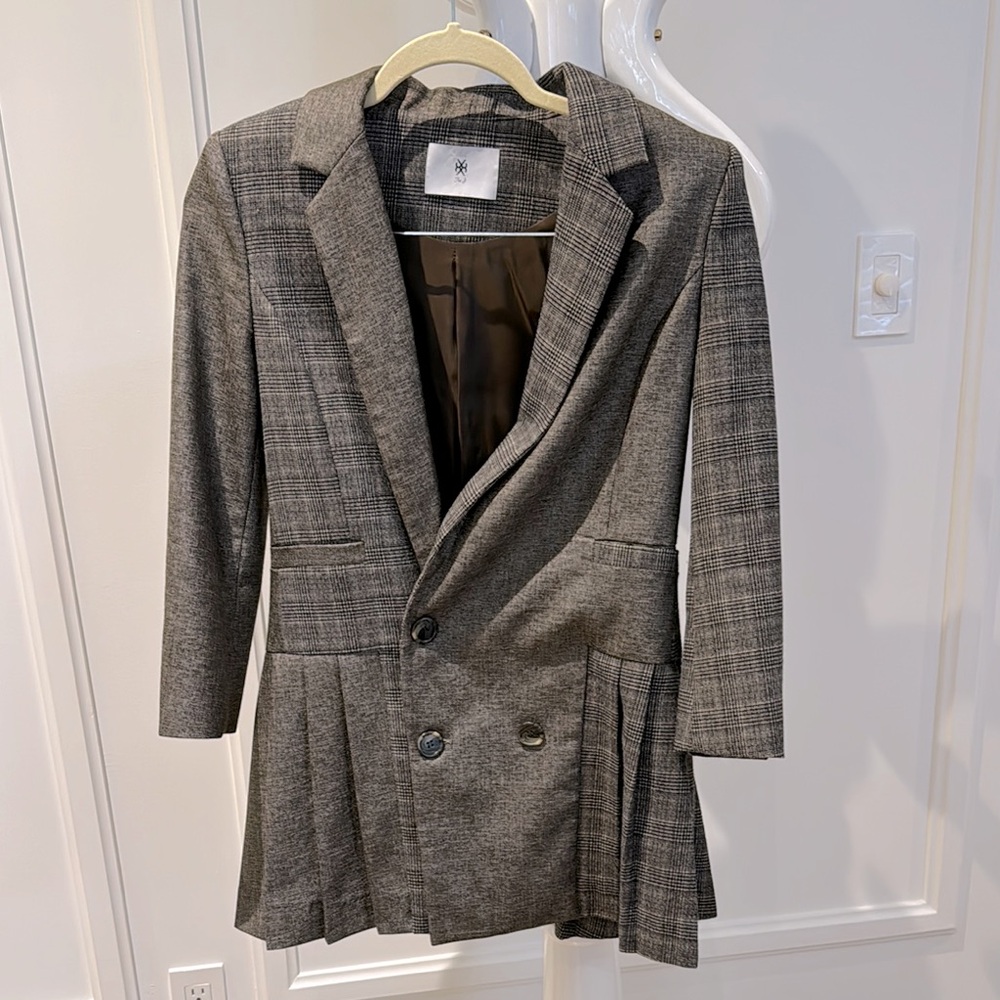 Gray Plaid Blazer Dress
